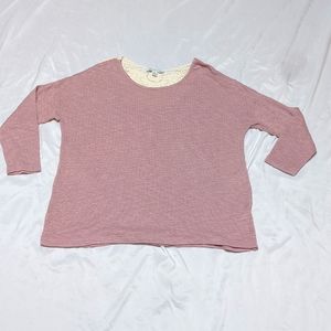 American Eagle Dusty Rose Oversized Lightweight Sweater with Lace Accents